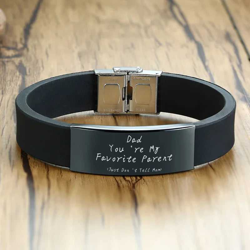 Vnox 16mm Vatertagsgeschenk Armband, schwarzes Kautschuk-Silikon-Armband mit personalisiertem „TO MY DAD“ Edelstahl-Bar, lässiges Armband für Herren