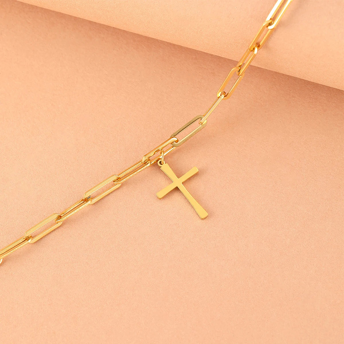Collares con colgante de cruz dorada para mujer, joyas cristianas de acero inoxidable, regalo de collar de cadena larga