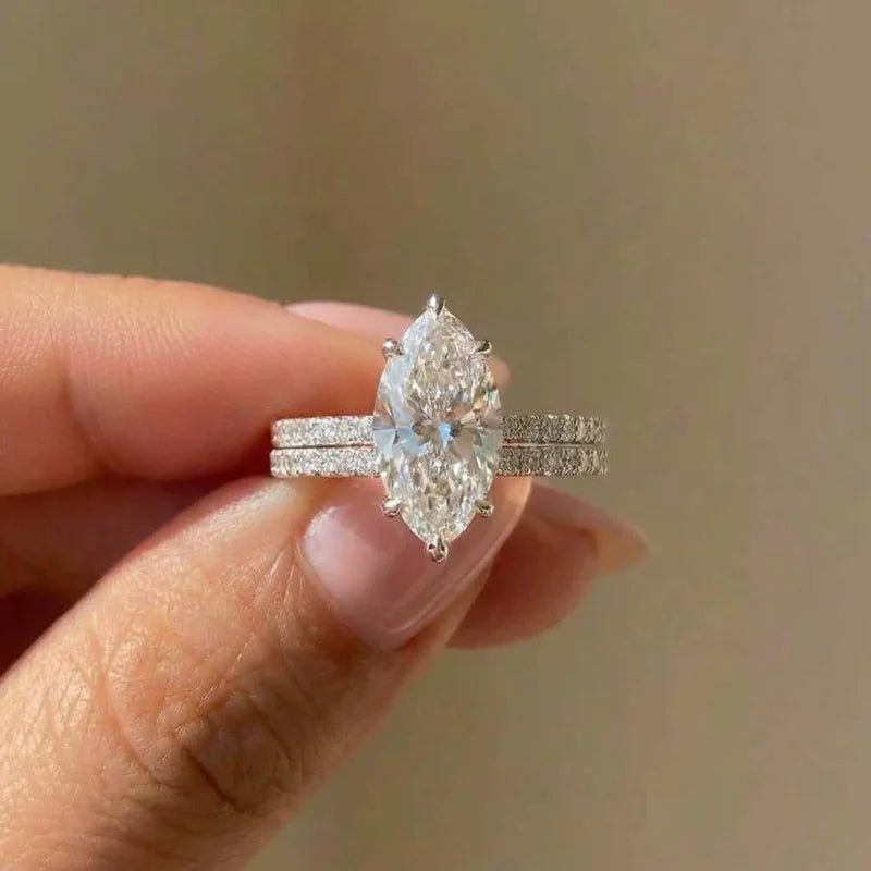 Anillo de circonita marquesa clásico de moda de plata de ley 925 para mujer, compromiso, boda, joyería fina de lujo, ventas calientes