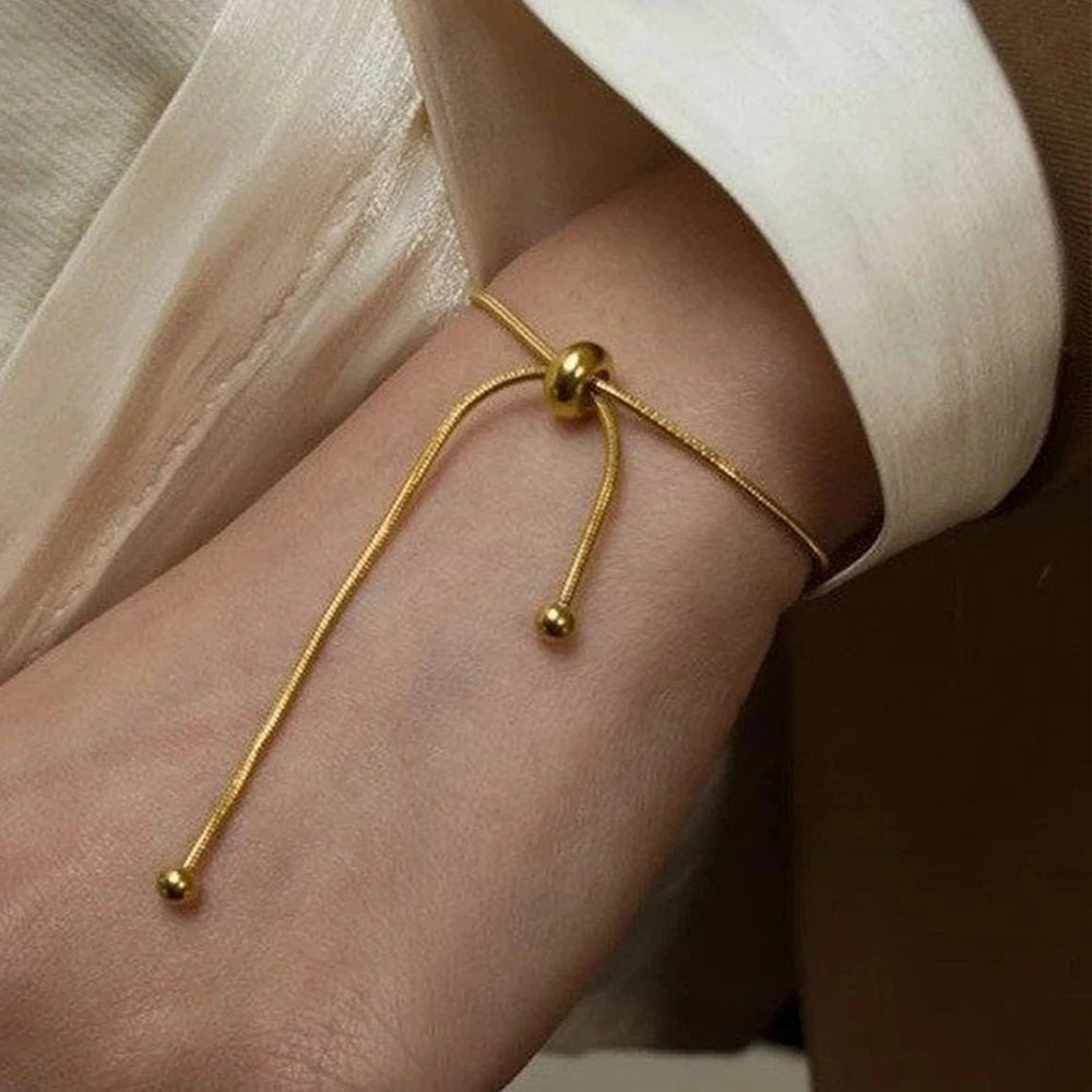 KOREANISCHES Verstellbares Edelstahlarmband für Frauen Mädchen Männer Hochwertiges Design Goldfarbene Schlangenkette Schmuck Großhandel
