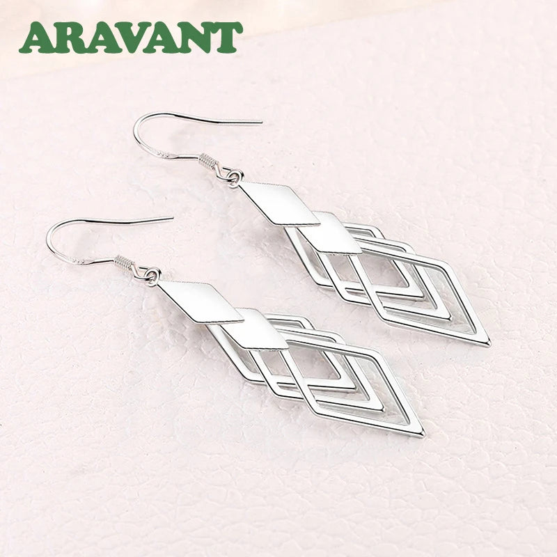 Aravant Pendientes Largos Colgantes Geométricos Huecos de Plata 925 para Mujer Joyería de Moda