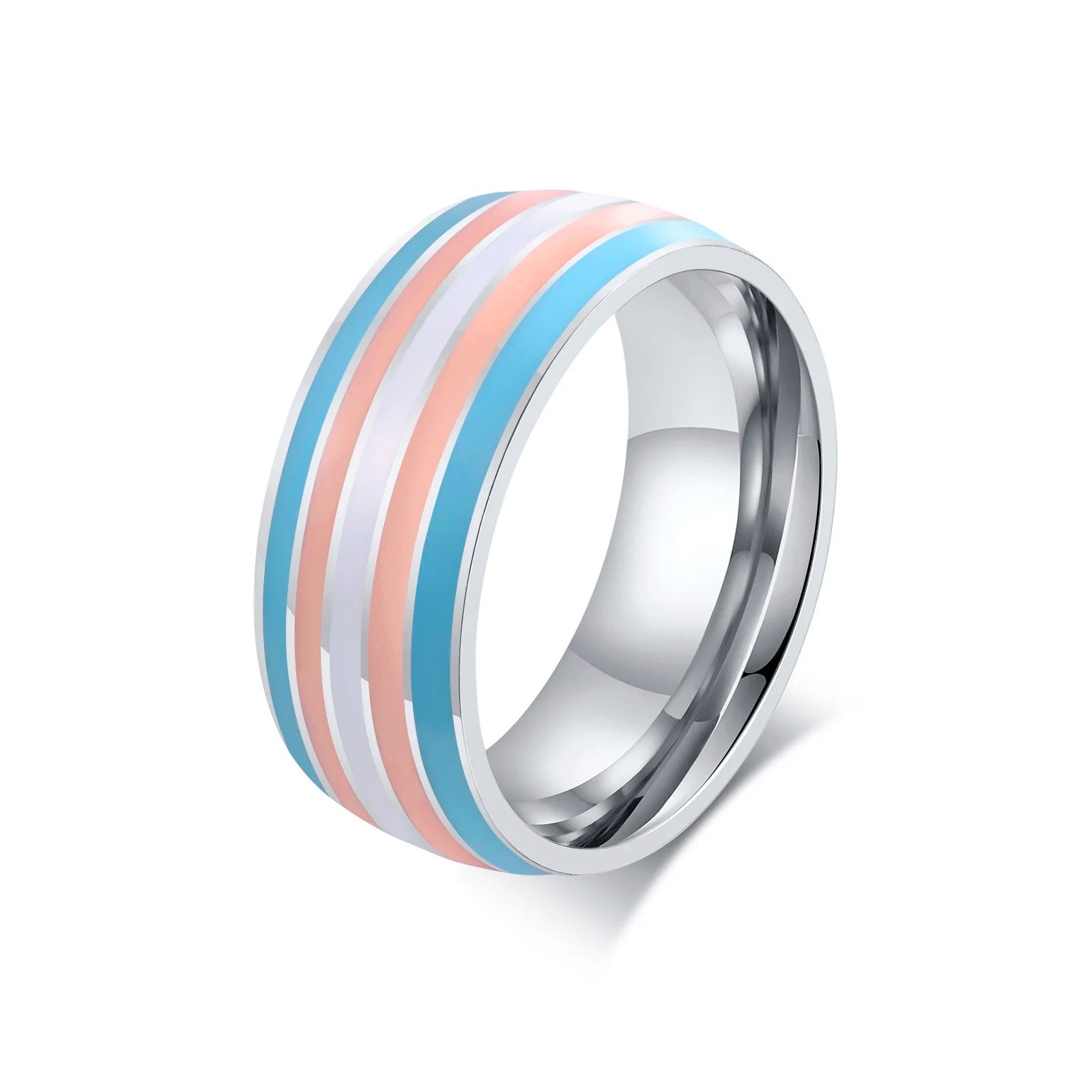 Anillo de acero inoxidable lesbiana LGBT para mujeres, parejas, anillos de compromiso con bandera de rayas de promesa de amor del orgullo