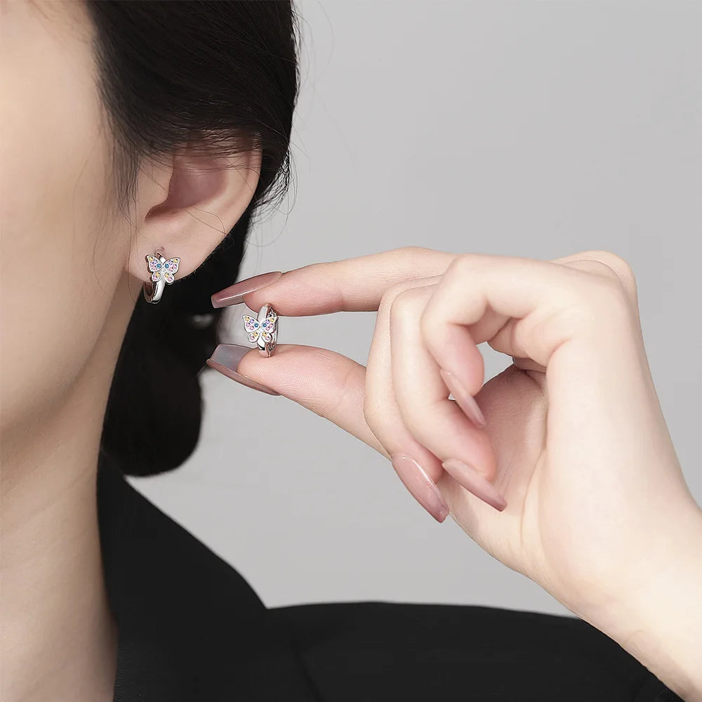 925 Sterling Silber Schmetterling Regenbogen Zirkon Ring Ohrringe Für Frauen Freunde Hochzeit Schmuck Großhandel Verhindern Allergien