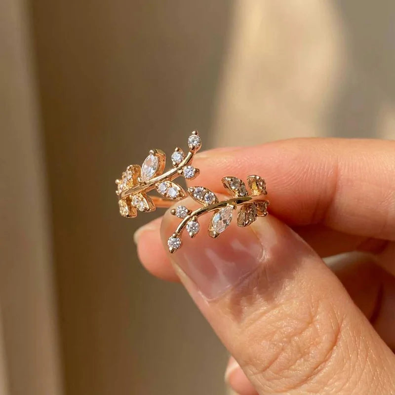 925er Sterling Silber Mode Zirkon Blatt Verstellbare Ringe für Damen Geschenk Party Hochwertiger stilvoller Feinschmuck Heiße Verkäufe