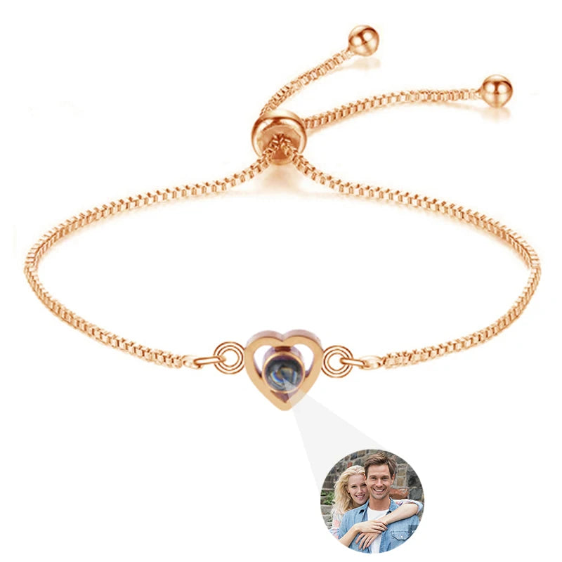 Personalisierte Foto-Armbänder mit Projektion – Armband mit Bild im Inneren, 100 Sprachen „Ich liebe dich“, Edelstahl-Armband