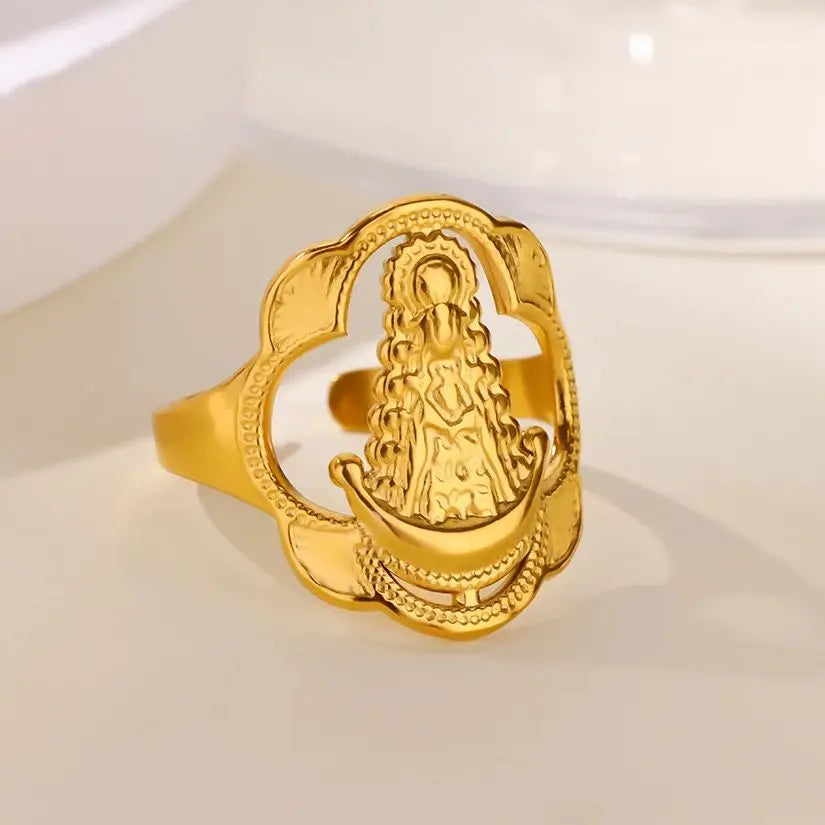 Vintage Jungfrau Maria offener Ring für Damen Edelstahl Gold Farbe Religiöser Ring Jesus Christlicher Schmuck Party Geschenk