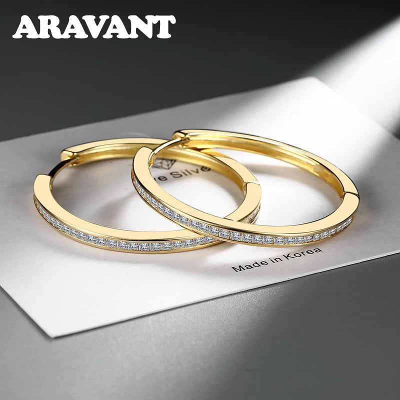 Aravant Pendientes de Aro de Zirconia de Plata de Ley 925 de 35 MM Para Mujer, Regalo de Joyería de Moda