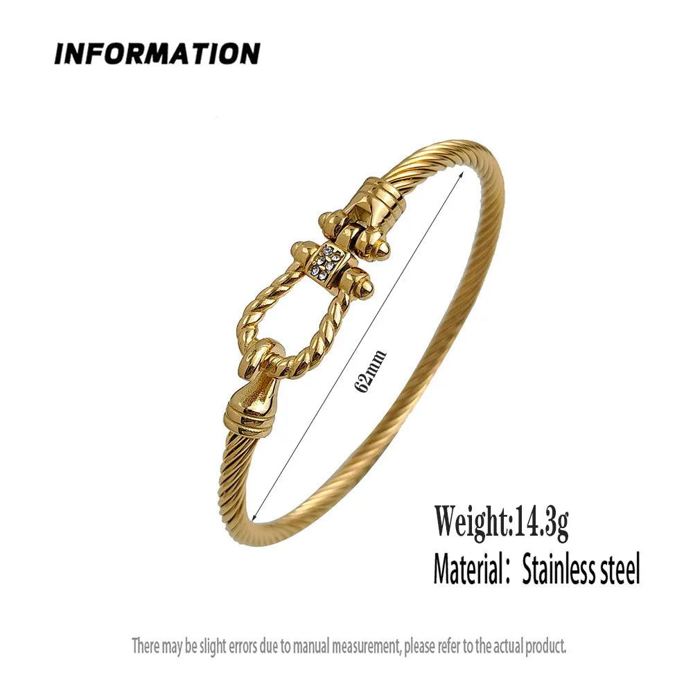 Neues Armband aus Stahldraht mit Knopfmuster, Hufeisen, vergoldet, Edelstahl, 18K, hochwertiges, wasserdichtes Paar-Armband, Frau