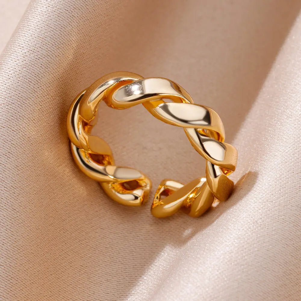 Hohle Liebesherz-Stern-Ringe für Damen, Edelstahl, Goldfarben, kubanische Kette, Ring, Trend, Hochzeit, Schmuck, Geschenk, anillos mujer