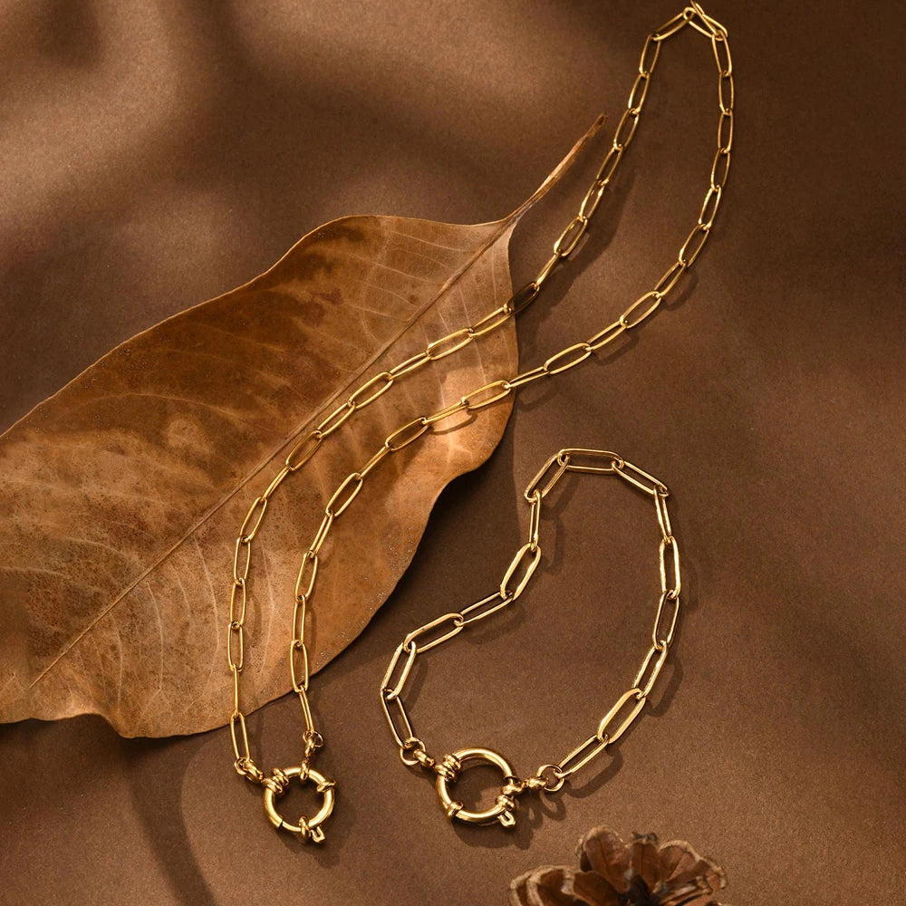 Gargantilla de cadena de eslabones tipo clip, Collar con colgante de hebilla de resorte de acero inoxidable para mujer, Joyería impermeable chapada en oro de 18k