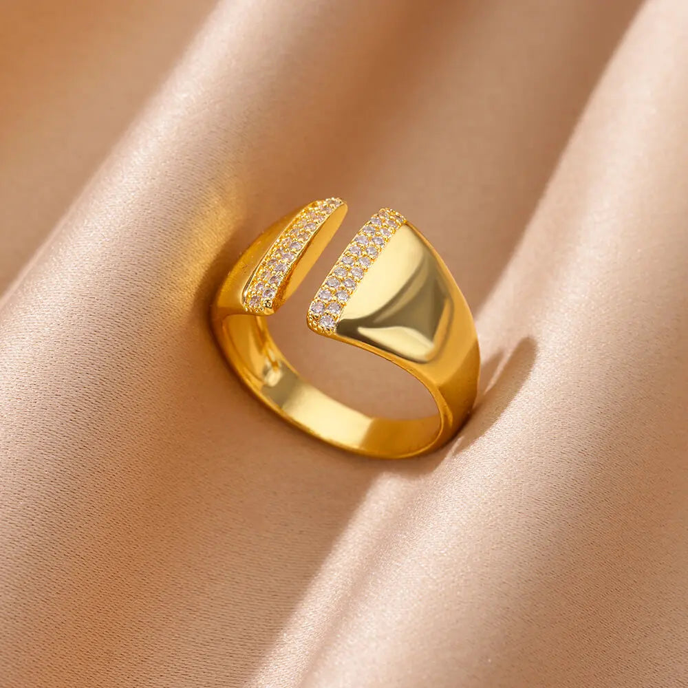 Zirkon geometrische Ringe für Frauen Luxus Edelstahl Gold Farbe Offener Ring Trendige Hochzeit Party Ästhetischer Schmuck Geschenk Femme