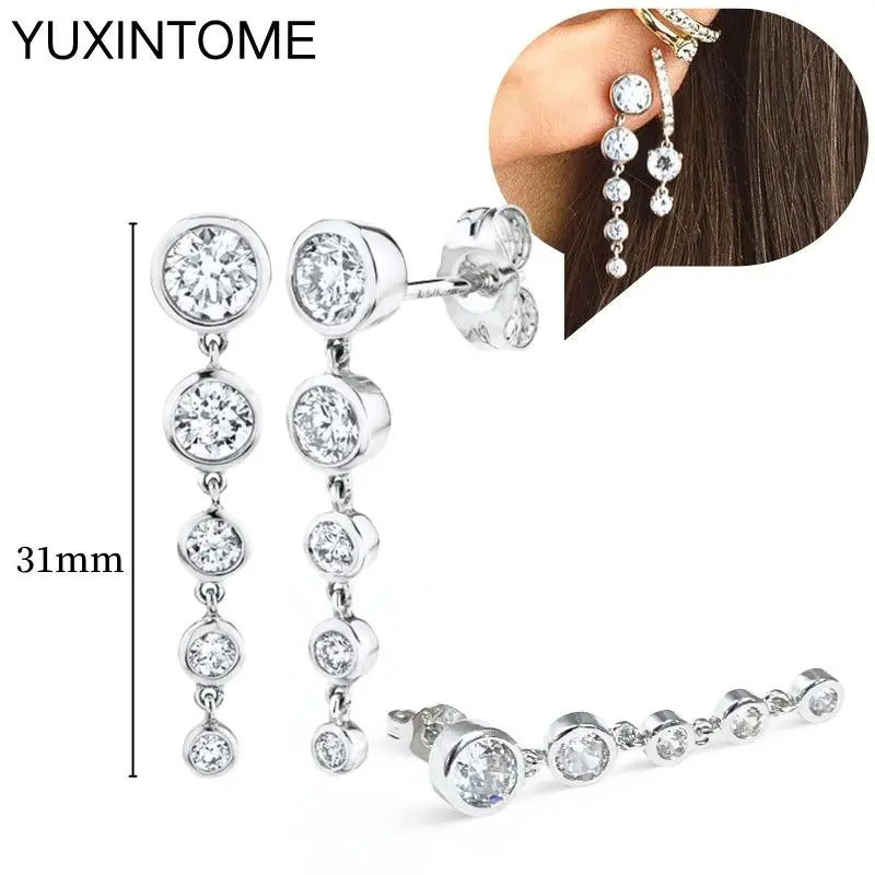 925 Sterling Silber Ohrnadel Mode Creolen Weiße Kristall Luxus Damen Silberohrringe Hochzeit Damenschmuck Geschenk