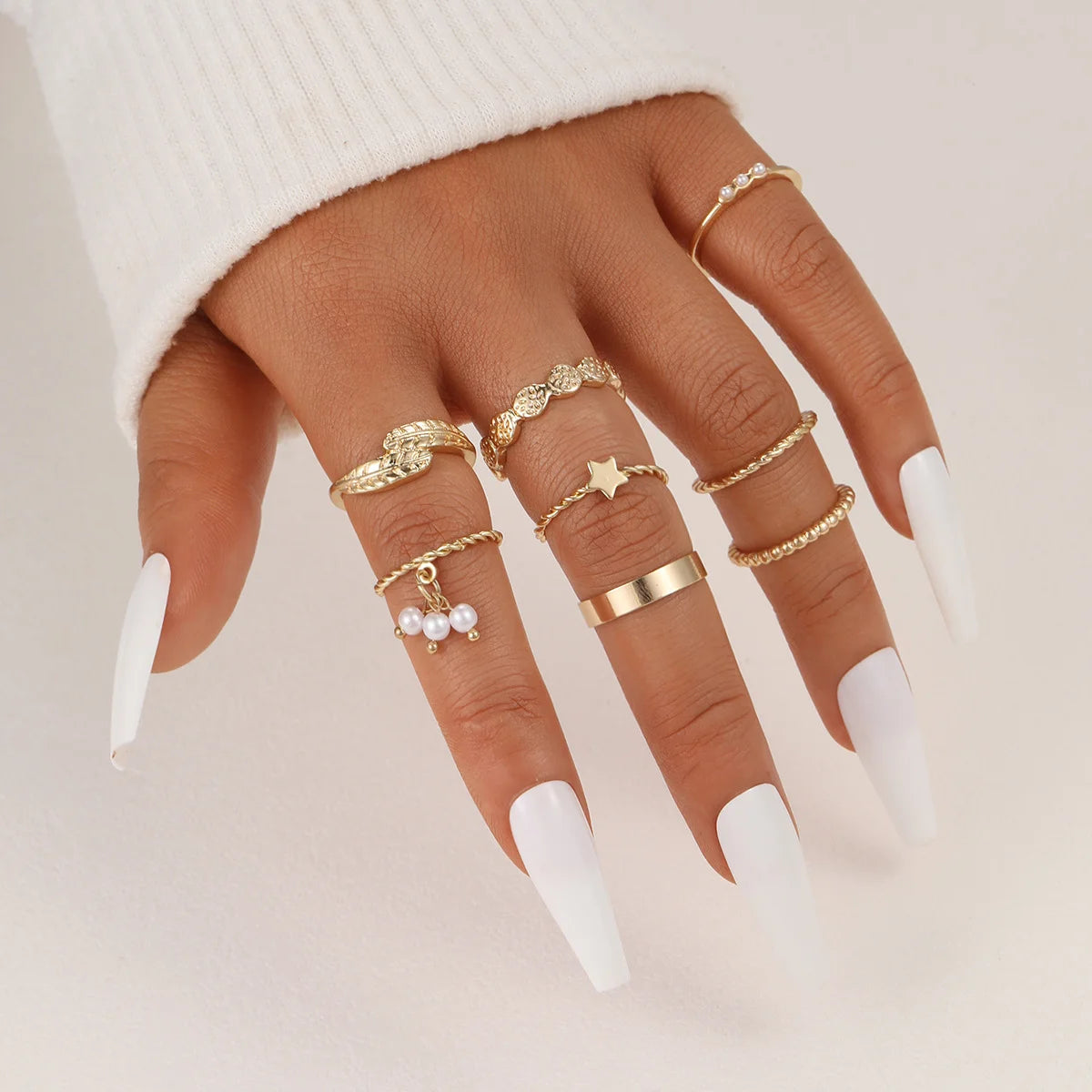 47 Teile/Set Vintage Goldfarbe Herzringe Set Für Damen Herren Hohl Schmetterling Perle Kristall Geometrische Ringe Trendiger Fingerschmuck