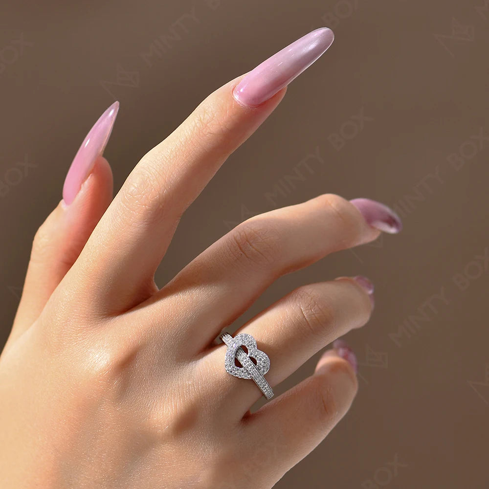Anillos de Moissanita MINTYBOX S925 de plata para mujer 0.568ctw Diamante de laboratorio D/VVS1 Anillo de corazón chapado en oro de 18 quilates Joyería fina de boda