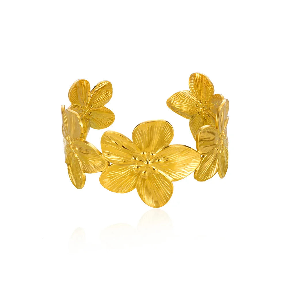 Vintage Blumenarmreifen für Damen Goldfarbene Edelstahl Blumenarmreifen Armbänder Damen Schmuck Party Geschenk Pulseras