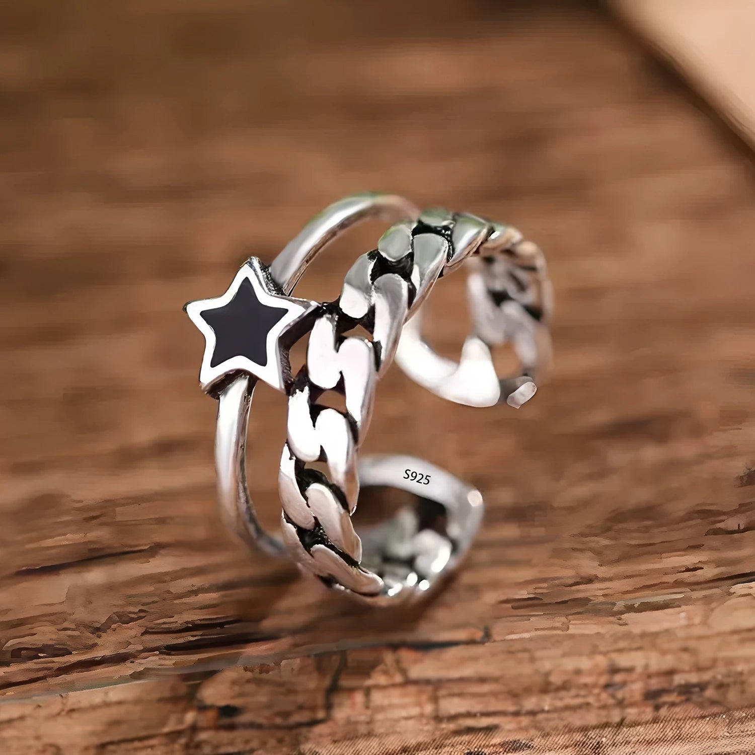 Anillo Nudo Cadena Plata de Ley 925 para Mujer, Anillo Ancho de Diseño Geométrico Rock Punk, Regalo de Joyería, Venta al por Mayor y Dropshipping