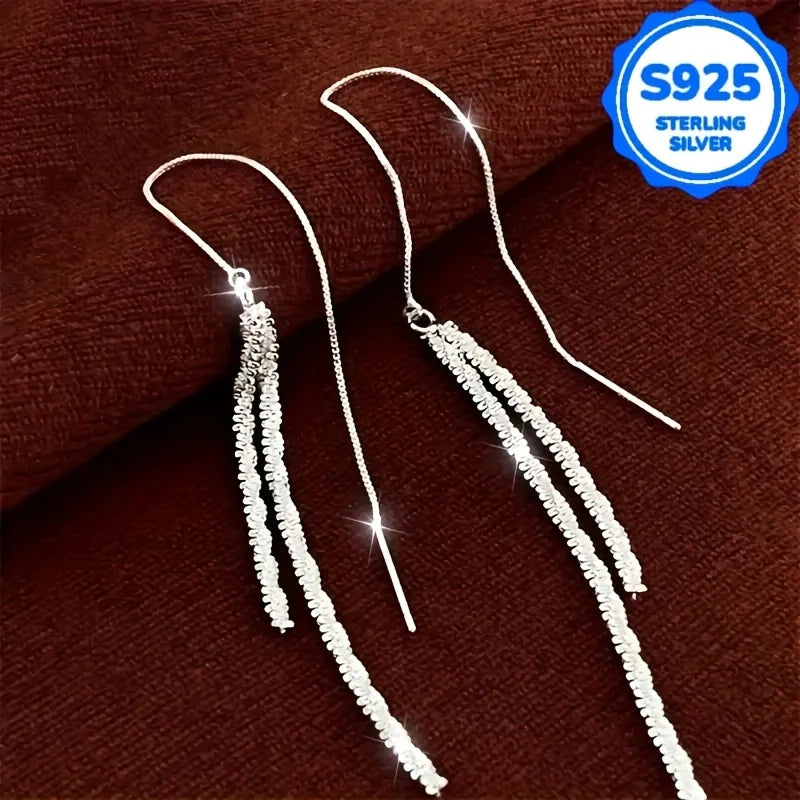 Un par de 2 piezas, pendientes colgantes de moda para mujer, estilo bohemio retro, plata S925 hipoalergénica, pendientes largos brillantes