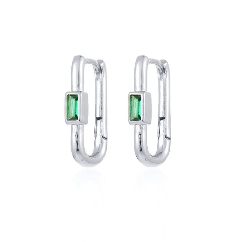 1 Paar Damen Bunte Zirkon Quadratische Ohrclips Geometrische U-förmige Creolen Tägliches Party-Pairing mit Schmuck