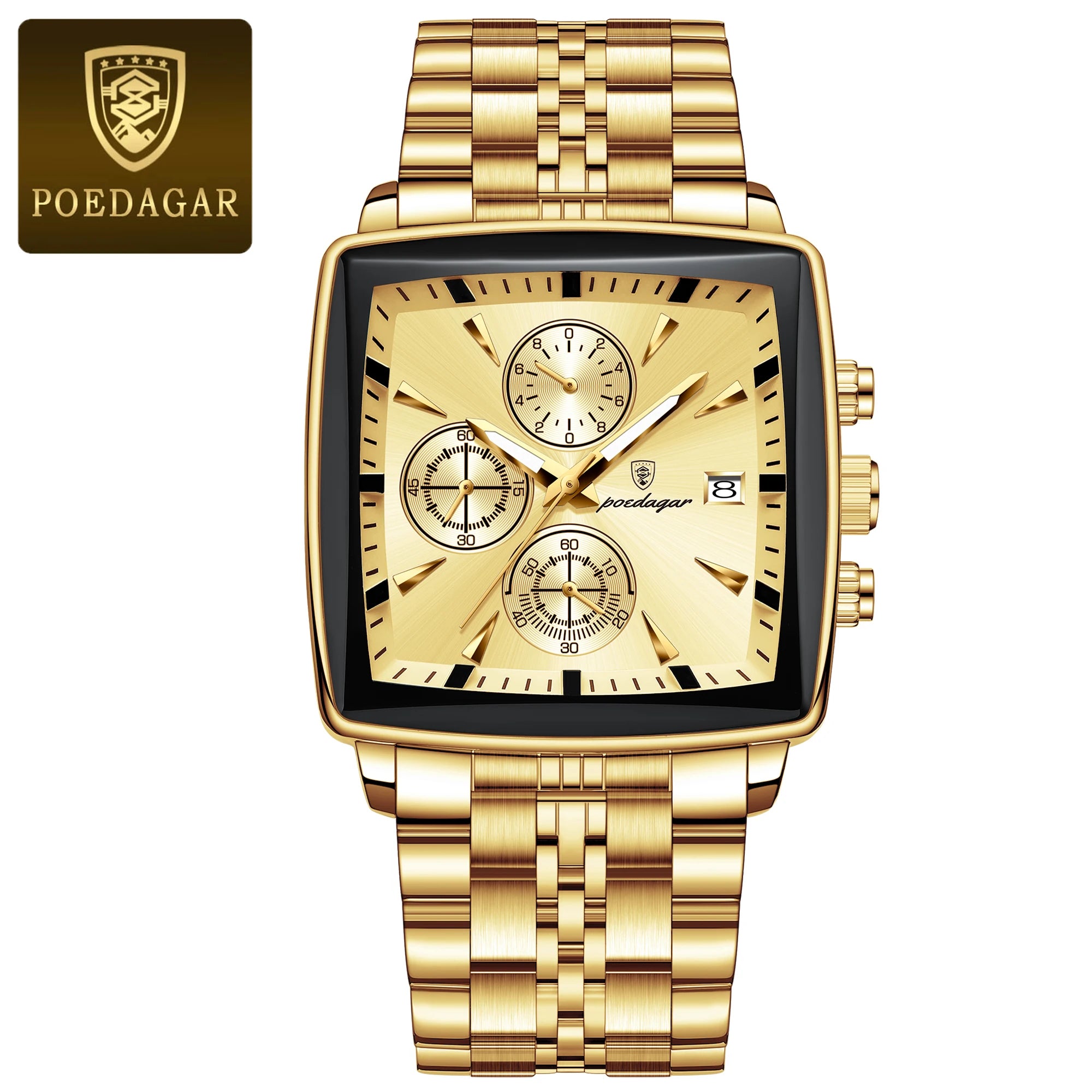 POEDAGAR Reloj de Pulsera para Hombre de Lujo, Impermeable, Luminoso, de Acero Inoxidable, Cronógrafo, Fecha, de Cuarzo, para Negocios