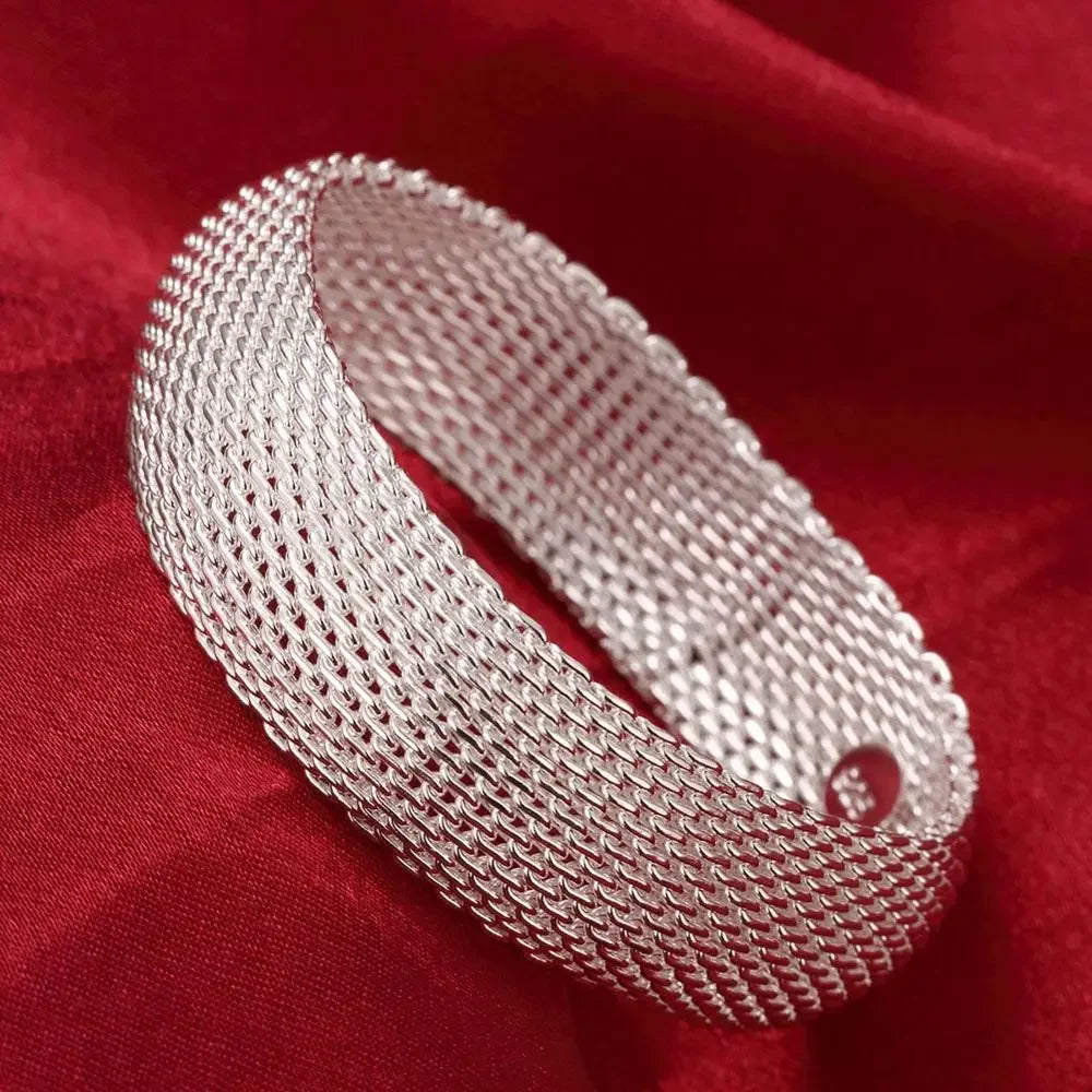 Pulseras de plata de ley 925 de moda, dijes, bonitas, abiertas, para mujer, joyería de moda, brazalete de tamaño ajustable, para fiesta de bodas
