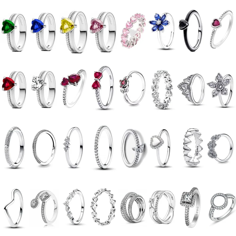 925er Silber Damenschmuck Ring Größe 6 7 8 9 Pinker Herz Zirkonia Stein Rot Schwarz Ringe DIY Geburtstagsgeschenk Party