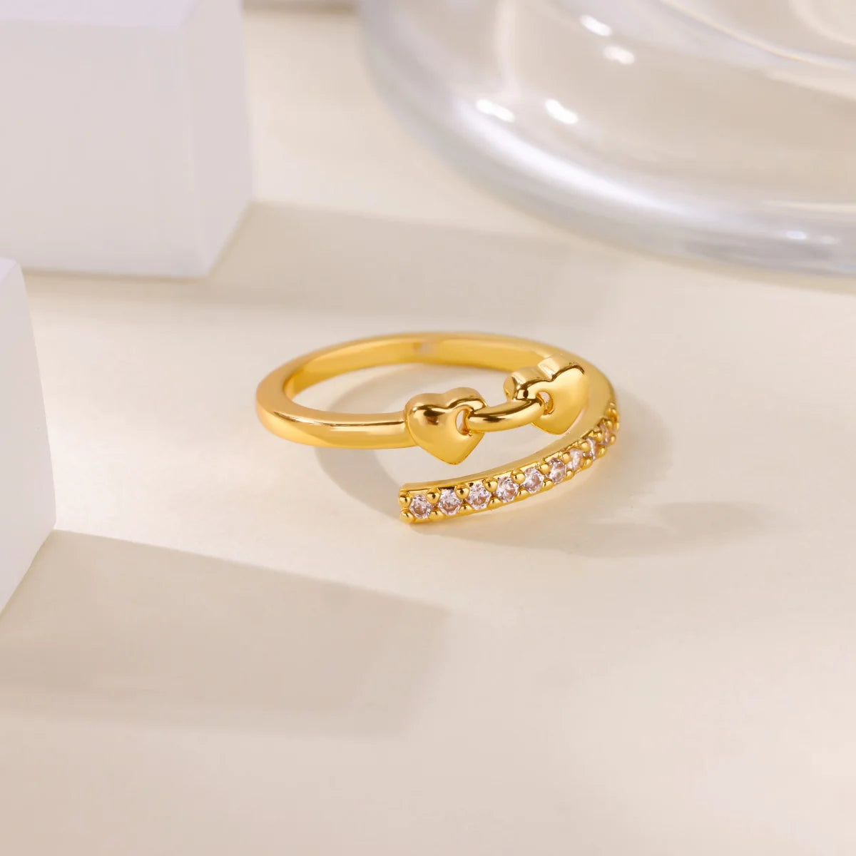 Luxus Zirkon Geometrische Ringe für Frauen Edelstahl Gold Farbe Offener Ring Trendige Hochzeit Party Ästhetischer Schmuck Geschenk Femme