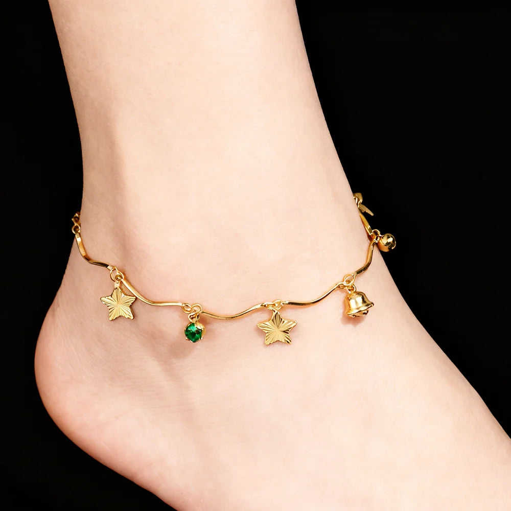 Damen Fünf-Stern Knöchelarmband Armkette Fußkette im böhmischen Stil Elegante Fußschmuck für Frauen Fußkettchen Accessoire