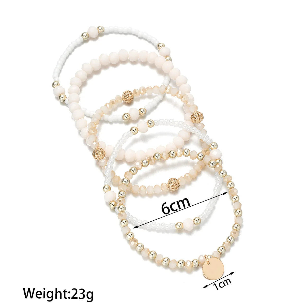 5er-Set modischer Harz-Perlenarmbänder für Frauen, runde Anhänger, elastische Perlenketten-Armreifen, Armband, Damenschmuck für den Urlaub