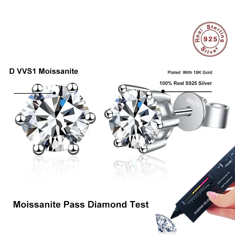 NeeTim 0.1-2 Karat D Color Moissanit Ohrringe für Damen 925 Sterling Silber Ohrstecker Funkelnder Diamant Hochzeit Edler Schmuck