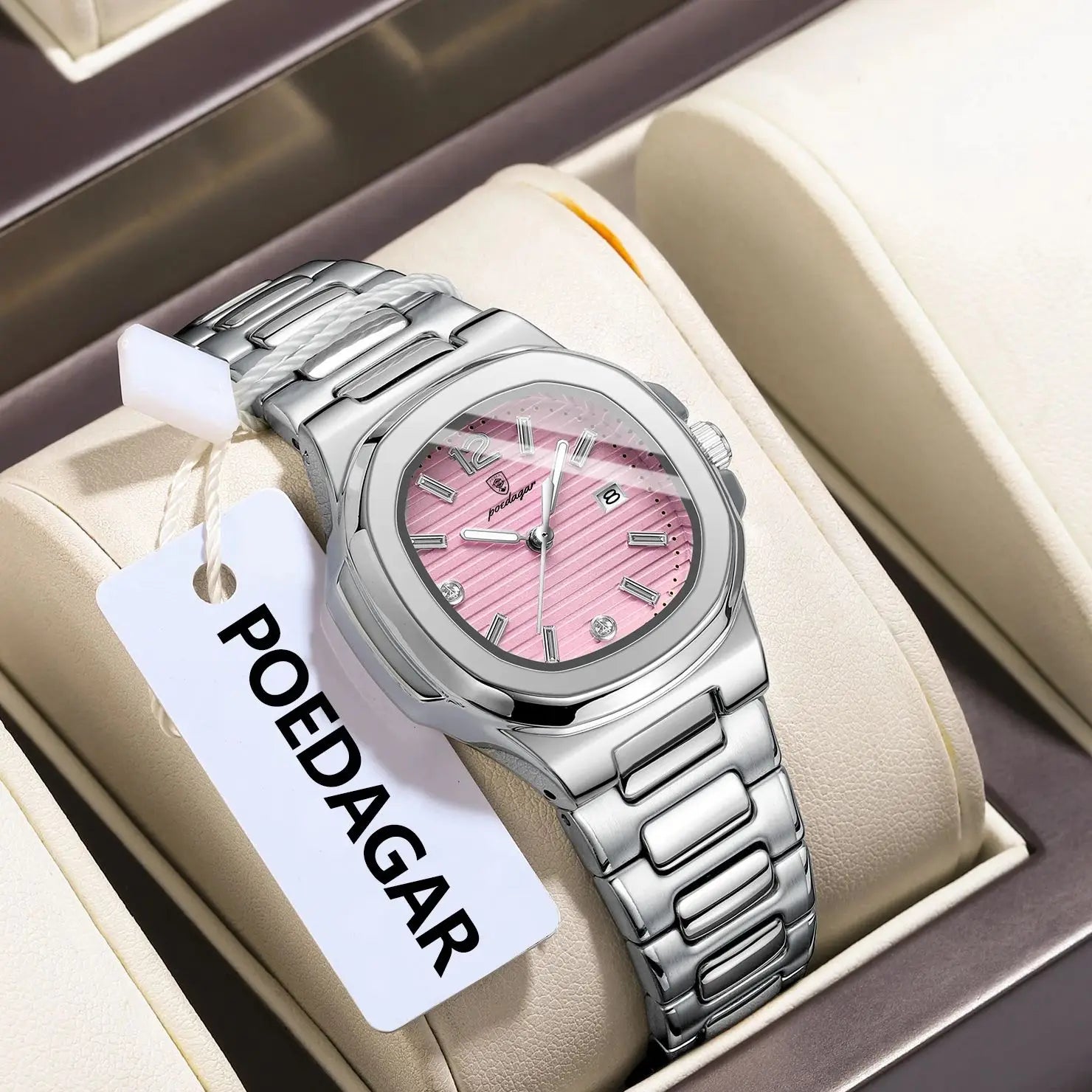 POEDAGAR Reloj de pulsera cuadrado de moda para mujer, luminoso, impermeable, con fecha, de cuarzo de lujo de alta calidad para mujer Reloj