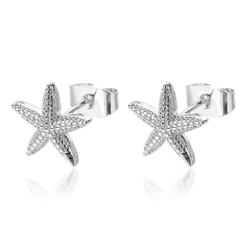 Pendientes de acero inoxidable con forma de estrella de mar vintage para mujer, aretes sencillos con forma de concha de estrella, joyería de fiesta oceánica, regalo 2025