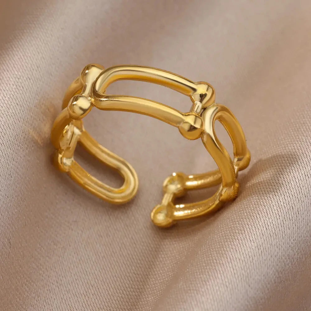 Goldfarbener Edelstahl Mehrschicht-Ringe für Damen, hohler offener Fingerring, Mode Hochzeitsfeier Schmuck Geschenk 2024 Neu