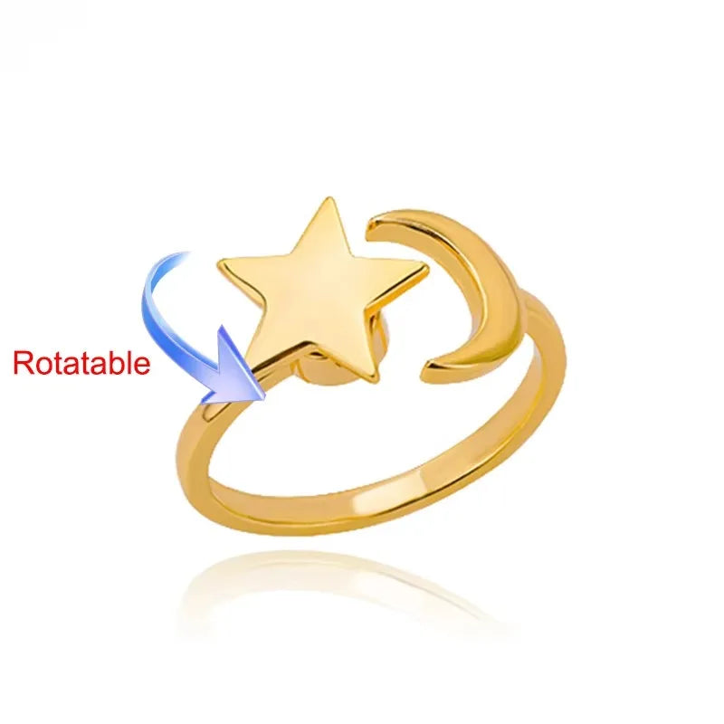 Rotierender Sonnen-Opal-Ring für Damen, Edelstahl, Retro-Charme, verstellbare offene Ringe, Party-Schmuck, Geschenk für die beste Freundin, Bijoux Femme