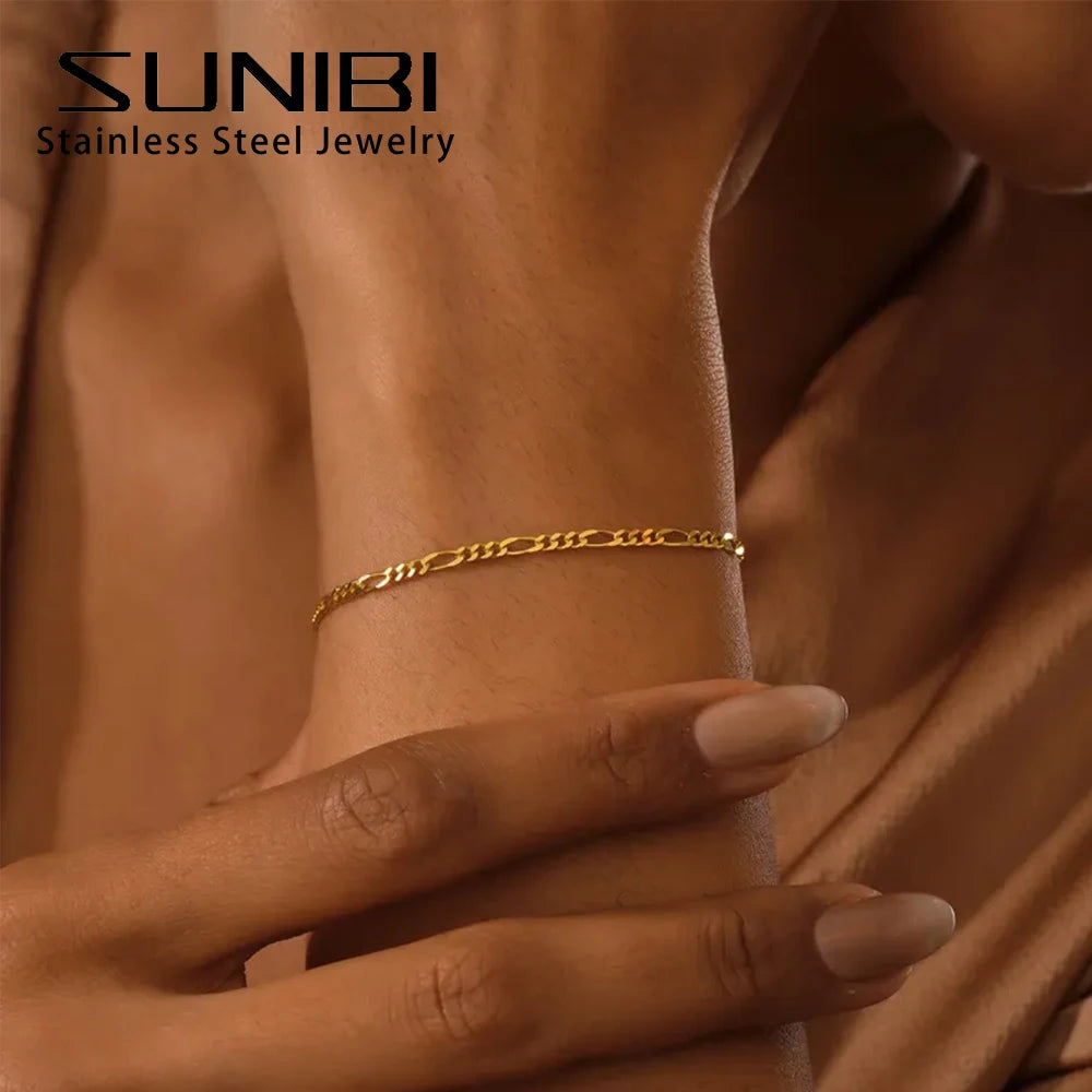 SUNIBI Edelstahlarmband für Damen Goldfarbe Charm Fashion Figaro Gliederkette Armbänder Schmuck Großhandel/Dropshipping