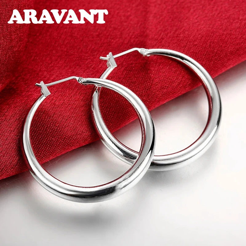 Aravant Aretes de aro de oro rosa de 35 mm de plata 925 para mujer, joyería de moda para niñas