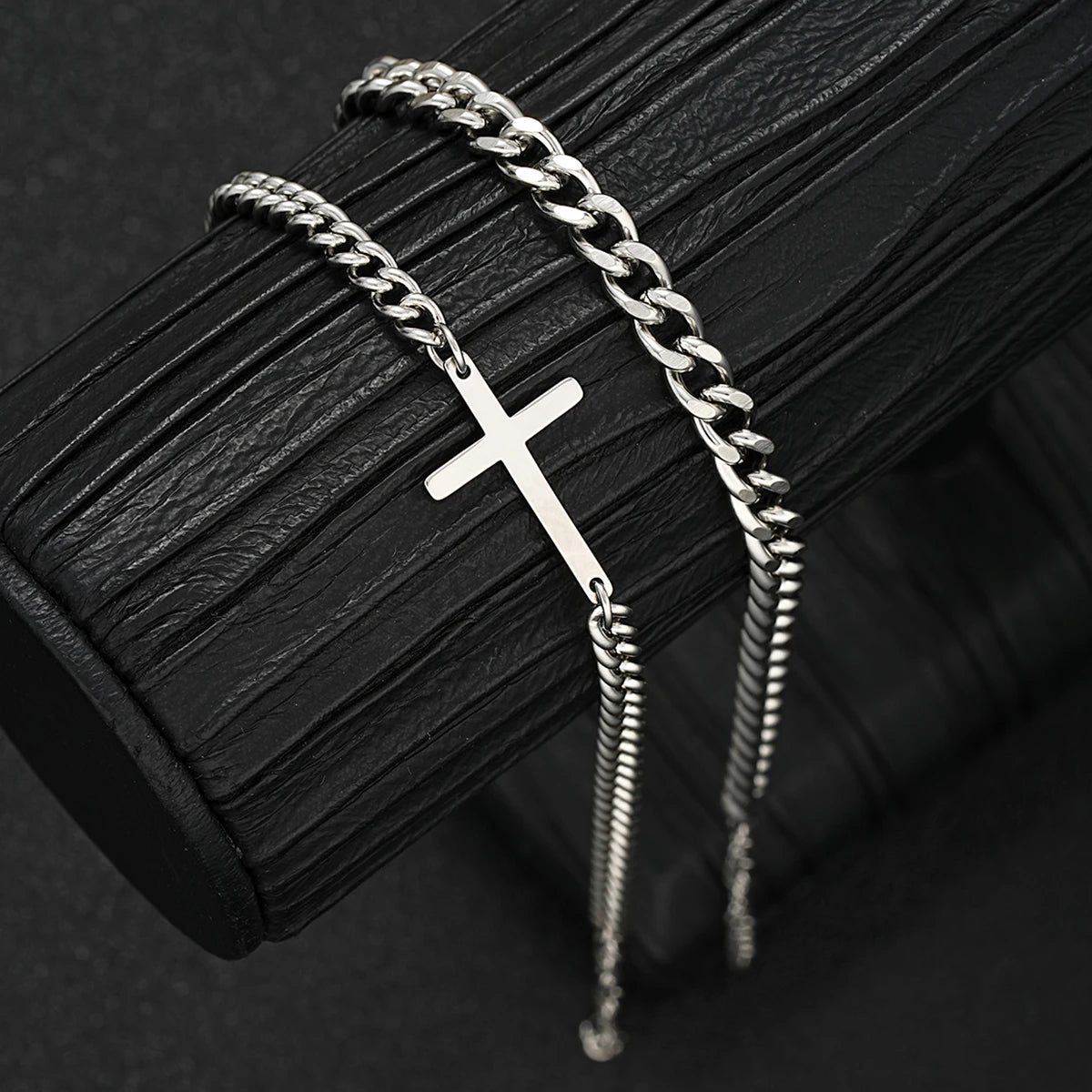 2024 Neues Edelstahl Kreuz Cuban Kette Armband Set für Herren Hip Hop Punk Schlangenkette Armbänder Mode Unisex Schmuck Geschenke