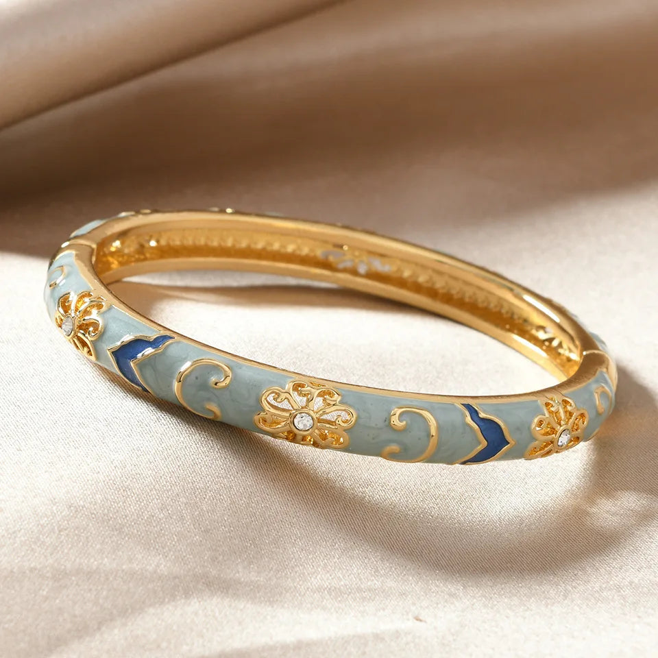 1 Stück chinesisches Armband im Retro-Stil, Emaille, blau-weißes Porzellan-Element, Damenarmband, exquisites, elegantes Damen-Schmuckstück