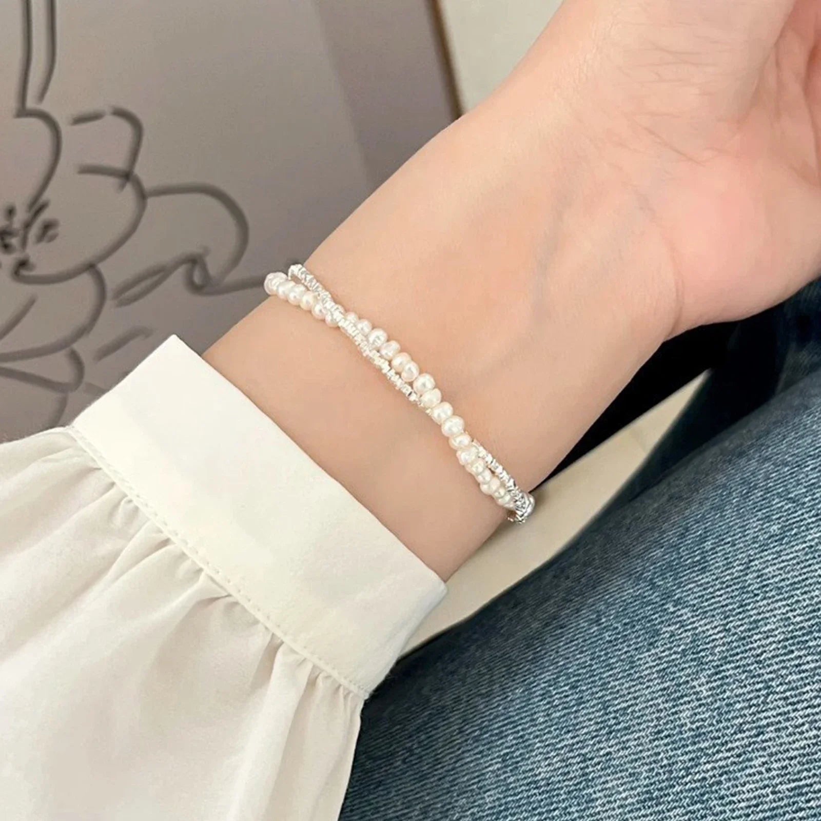 925 Silber Doppellagiges Perlenarmband für Damen Mädchen Design Perlen Schmuck