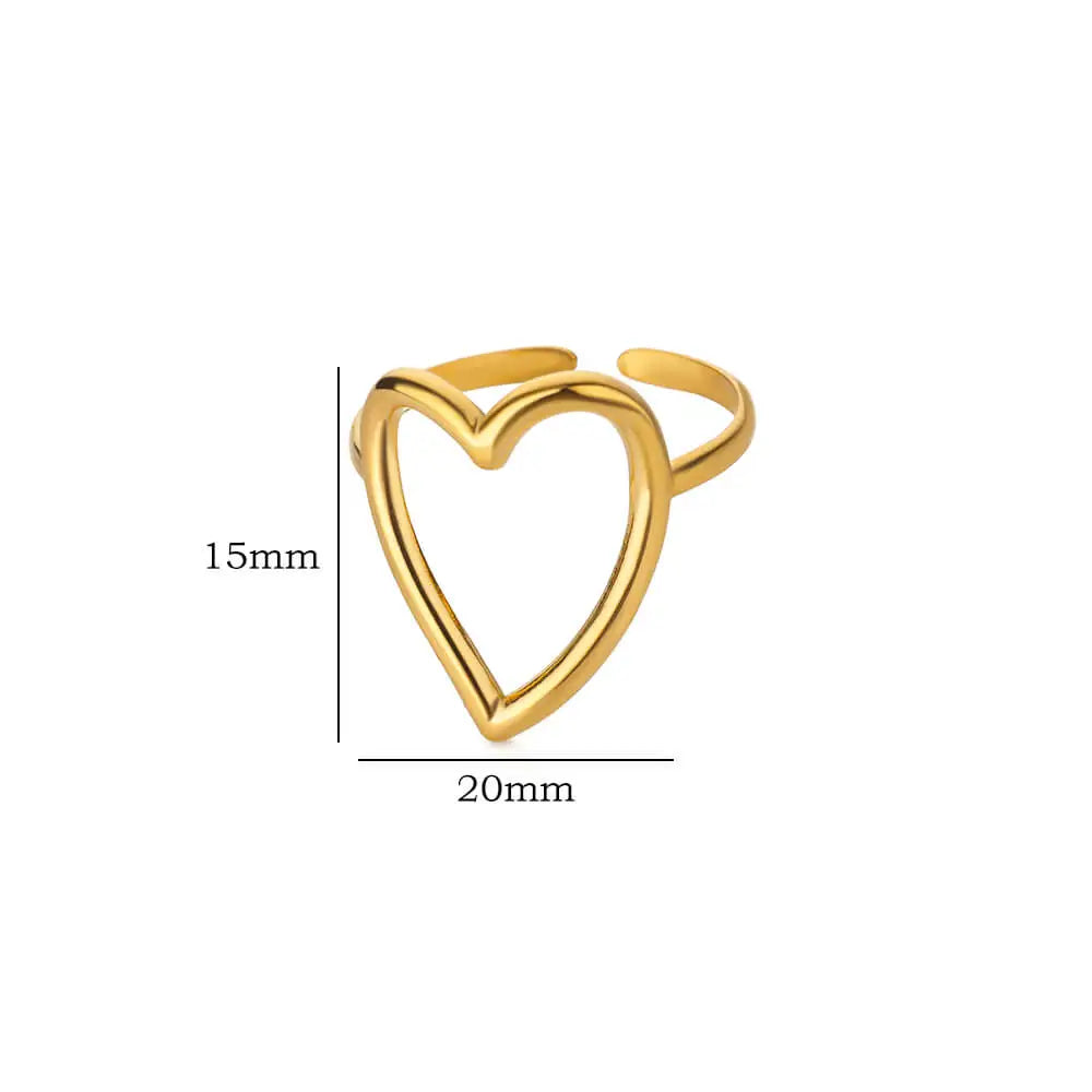 Herz Minimalistische Edelstahlringe für Frauen Goldfarben Glänzende Öffnung Ästhetischer Herzring Hochzeit Party Schmuck Geschenk BFF