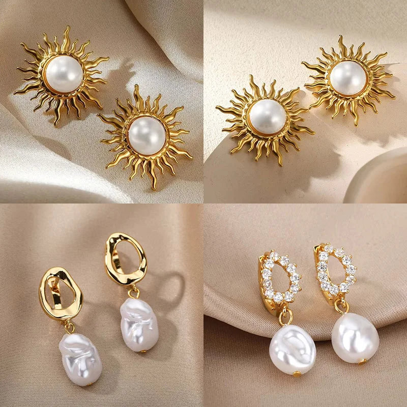 Vintage Edelstahl Sonnenohrringe für Damen Böhmische Sonnenstrahl-Ohrringe Unregelmäßige Fächerförmige Ohrringe Schmuck Partygeschenke