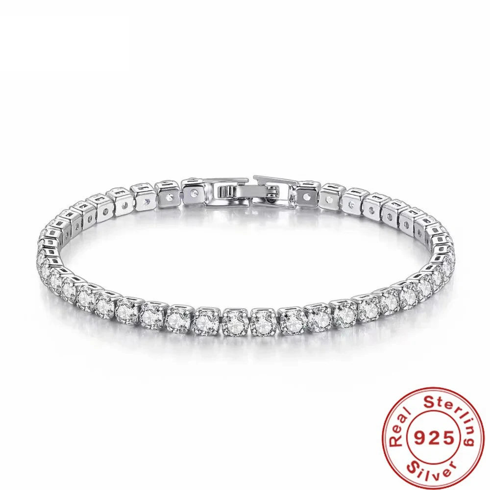 S925 Sterling Silber Armband Zirkonia Tennisball Damen Mode Schlicht Verlobung Hochzeit Charme Schmuck 4mm 16-23cm