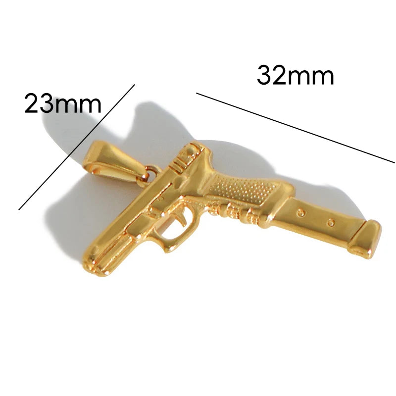 Chapado en Oro de 18k Acero Inoxidable 316l Vintage Pirámide Faraón Pistola Barra Colgante Dije - Joyería Unisex de Moda