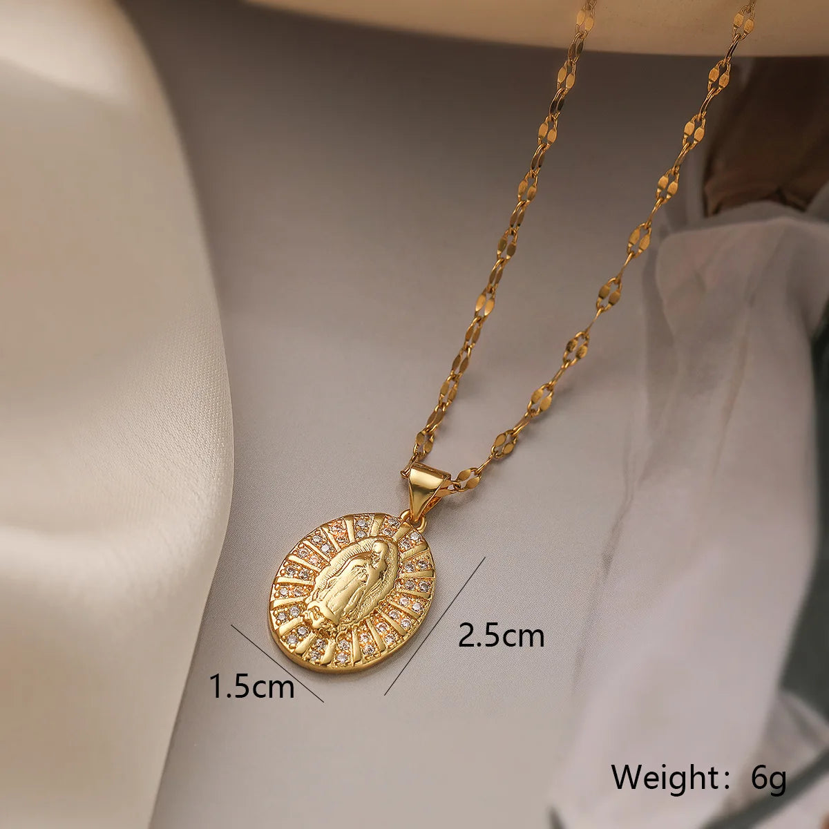 NEWBUY High Quality Women's Religious Jewelry Copper CZ Zircon Inlay Virgin Mary Pendant Stainless Steel Chain Necklace