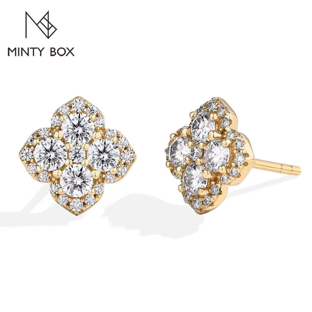 MINTYBOX S925 Silber D/VVS1 Moissanit Ohrstecker für Damen Klee Labor Diamant Ohrringe 1.054ctw Luxus Hochzeit Edelschmuck