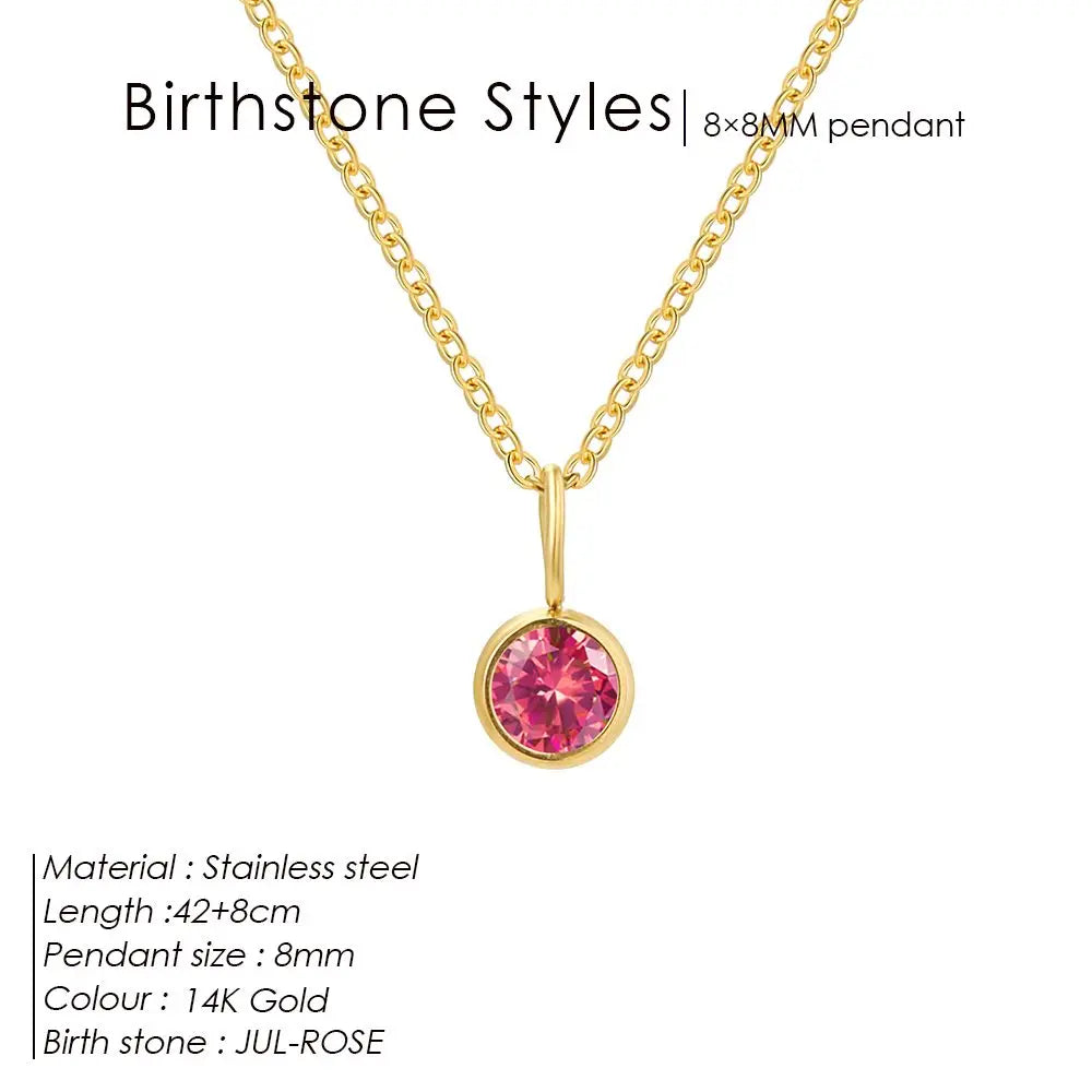 Birthstone Necklace for Woman Stainless Steel 12 Constellation DIY Colourful Zirconia Pendat Birthday Gift Jewelry Wholesale