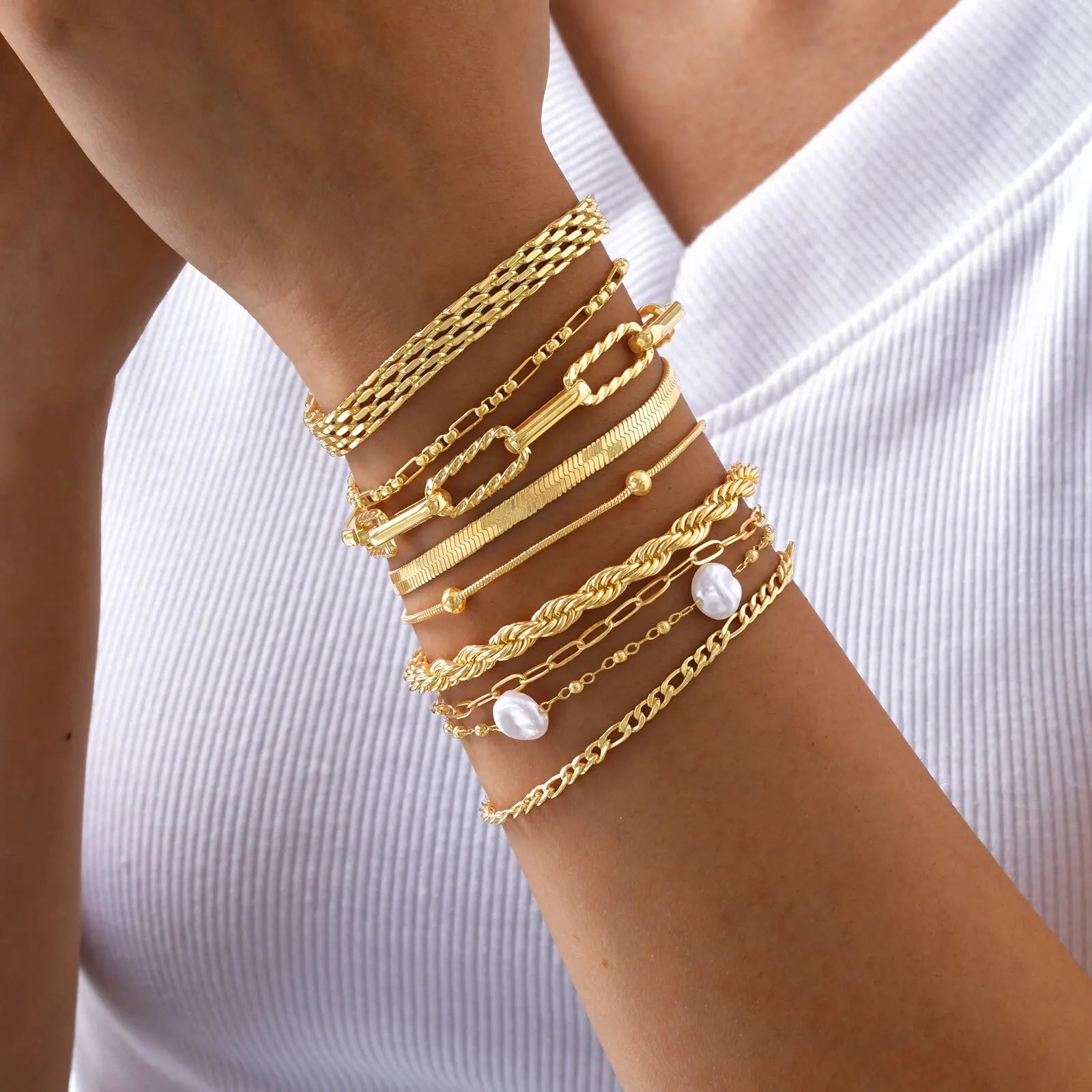 Wasserdichte Edelstahl-Kettenarmbänder für Damen, vergoldete, stapelbare Gliederarmbänder als Geschenke