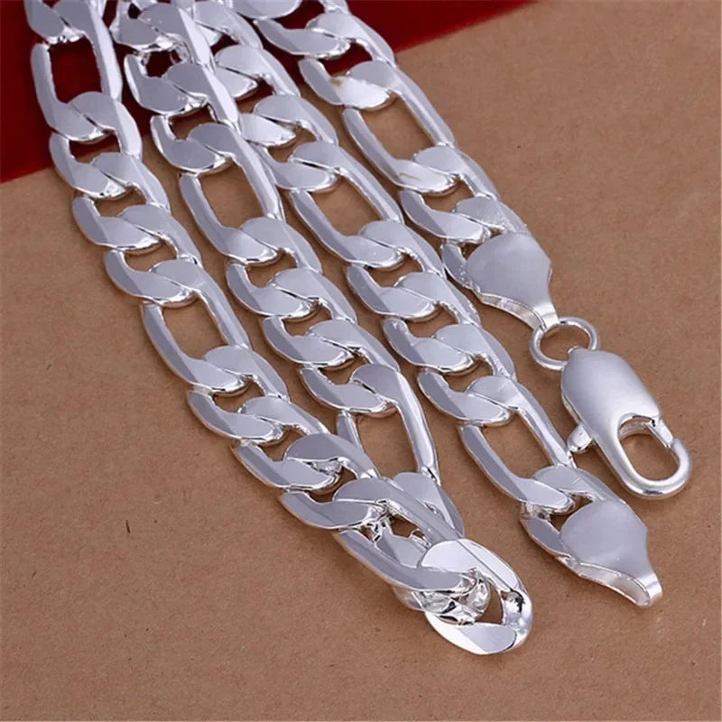 Halskette aus massivem 925er Sterlingsilber für Herren, klassische 12-mm-Cuban-Kette, 18–30 Zoll, Anhänger, hochwertiger Modeschmuck, Hochzeit