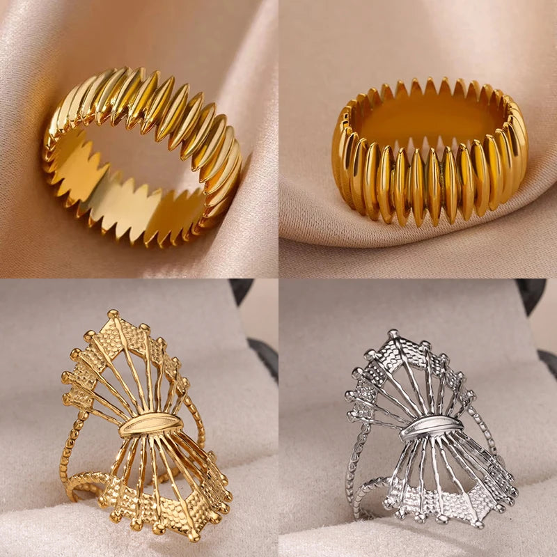 Vintage Geometrische Kugelringe für Frauen Goldfarben Edelstahl Punk Fingerring Hochzeitsfeier Mode Schmuck Geschenk Femme