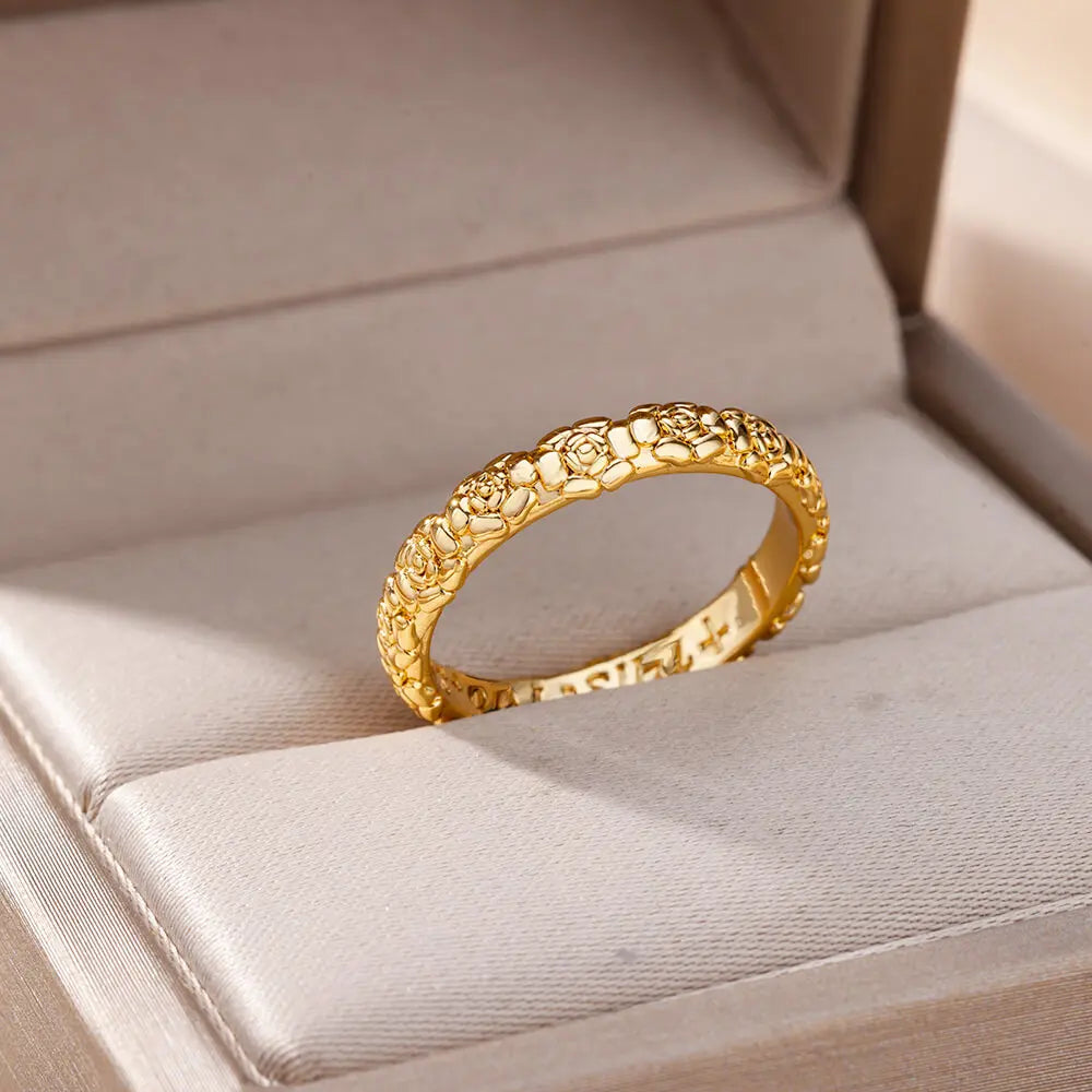 Edelstahl Rose Blumenringe für Damen Vintage Paar Ring Gothic Punk Creolen Unregelmäßiger Geometrischer Ring Schmuck Accessoires