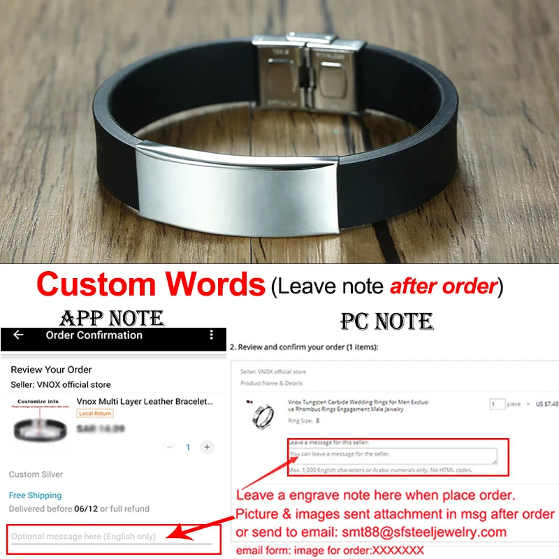 Vnox 16mm Vatertagsgeschenk Armband, schwarzes Kautschuk-Silikon-Armband mit personalisiertem „TO MY DAD“ Edelstahl-Bar, lässiges Armband für Herren